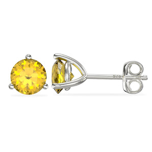 November Birthstone - Topaz CZ Silver Stud Earrings