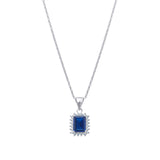 Oblong Halo Sapphire CZ Silver Necklace