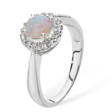 Halo Opal and Cubic Zirconia Silver Ring