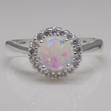 Halo Opal and Cubic Zirconia Silver Ring