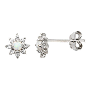 Opal Star Silver Stud Earrings