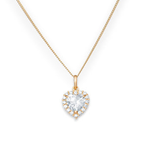 9ct Gold Cubic Zirconia Heart Pendant Necklace