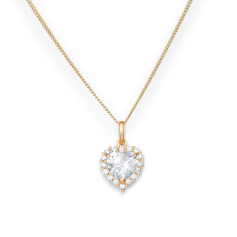 9ct Gold Cubic Zirconia Heart Pendant Necklace