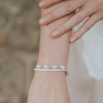 Silver Oval Cubic Zirconia Halo Bracelet