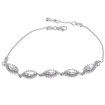 Silver Oval Cubic Zirconia Halo Bracelet