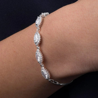 Silver Oval Cubic Zirconia Halo Bracelet