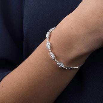 Silver Oval Cubic Zirconia Halo Bracelet