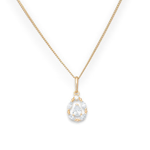 9ct Gold Cubic Zirconia Oval Drop Pendant Necklace