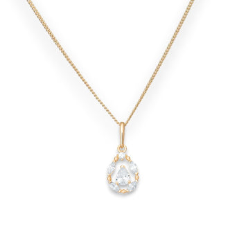 9ct Gold Cubic Zirconia Oval Drop Pendant Necklace