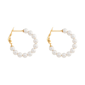 18ct Gold Plated Pearl Beaded Hoop Earrings, 925 Sterling Silver