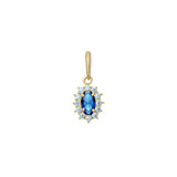 9ct Gold Sapphire Cubic Zirconia Oval Halo Pendant Necklace
