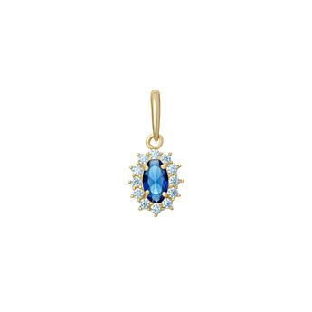 9ct Gold Sapphire Cubic Zirconia Oval Halo Pendant Necklace