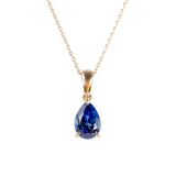 9ct Gold Sapphire Cubic Zirconia Pear Drop Pendant Necklace