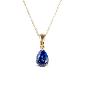 9ct Gold Sapphire Cubic Zirconia Pear Drop Pendant Necklace