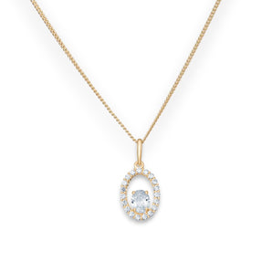 9ct Gold Cubic Zirconia Oval Pendant Necklace