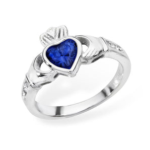 September Birthstone - Sapphire Cubic Zirconia Claddagh Ring