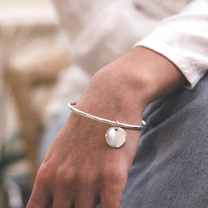 Sterling Silver Bangle Bracelet with Silver Disc Charm