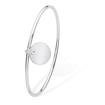 Sterling Silver Bangle Bracelet with Silver Disc Charm