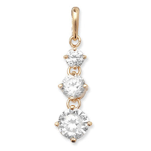 9ct Gold Triple Cubic Zirconia Drop Pendant Necklace