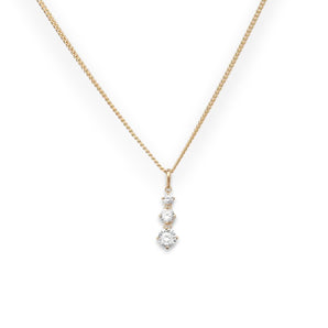 9ct Gold Triple Cubic Zirconia Drop Pendant Necklace