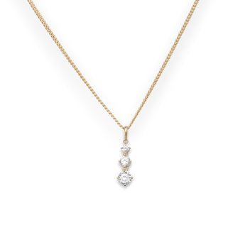 9ct Gold Triple Cubic Zirconia Drop Pendant Necklace