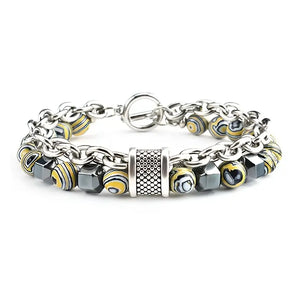 Yellow Malachite and Hematite Stainless Steel Bracelets