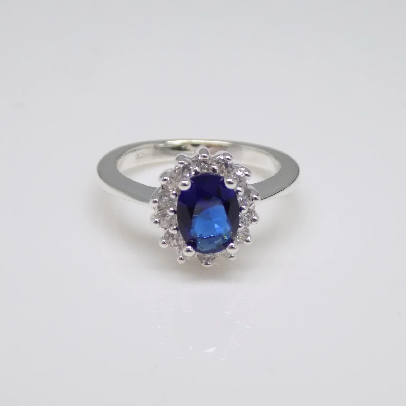Kate Middleton Inspired - Sapphire Cubic Zirconia Cluster Silver Ring