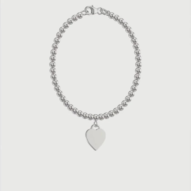 Sterling Silver Plain Heart Beaded Bracelet