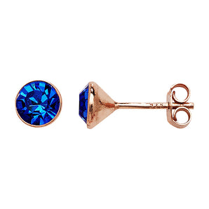 Rose Gold Plated Sapphire Cubic Zirconia Silver Stud Earrings