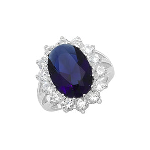 Kate Middleton Inspired - Sapphire Cubic Zirconia Flower Silver Ring