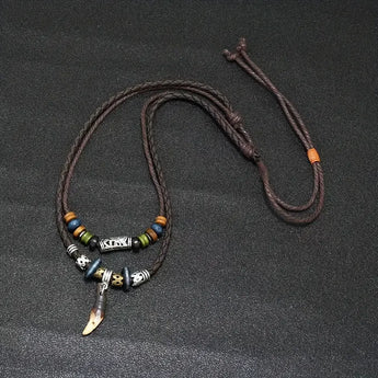 Small Shark Tooth Dual Looped Braided Necklace