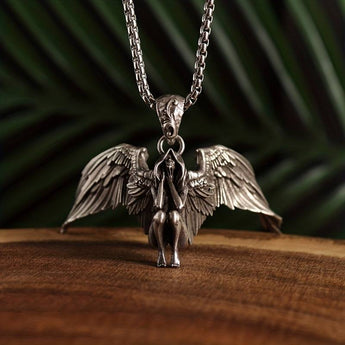 Spread Wings Sitting Angel Pendant Necklace