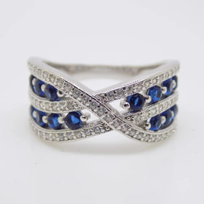 Interwoven Sapphire Cubic Zirconia Silver Ring
